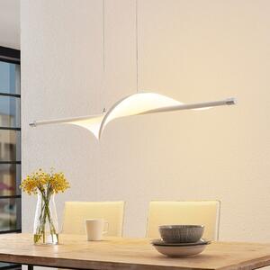 Lucande LED visilica Edano, 122 cm, bijela, tekstil, prigušiva