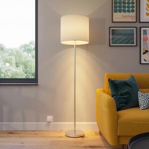 Lindby Everly podna lampa s tekstilnim sjenilom, Bijela, Dnevni boravak/blagovaonica, Tkanina / tekstil