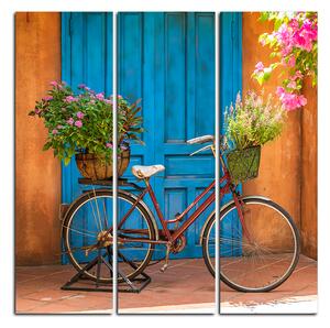 Slika na platnu - Priloženi bicikl s cvijećem - kvadrat 374B (75x75 cm)
