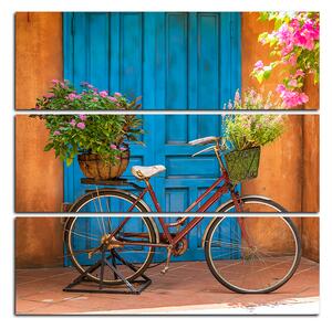 Slika na platnu - Priloženi bicikl s cvijećem - kvadrat 374C (75x75 cm)