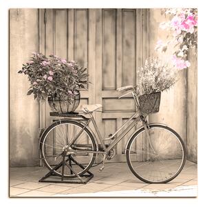 Slika na platnu - Priloženi bicikl s cvijećem - kvadrat 374FA (50x50 cm)