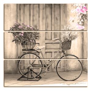 Slika na platnu - Priloženi bicikl s cvijećem - kvadrat 374FC (75x75 cm)