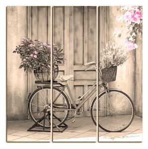 Slika na platnu - Priloženi bicikl s cvijećem - kvadrat 374FB (75x75 cm)