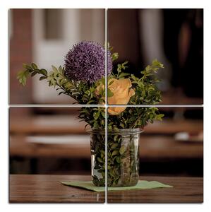 Slika na platnu - Ljetno cvijeće na stolu - kvadrat 372E (60x60 cm)