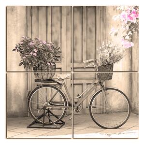 Slika na platnu - Priloženi bicikl s cvijećem - kvadrat 374FD (60x60 cm)