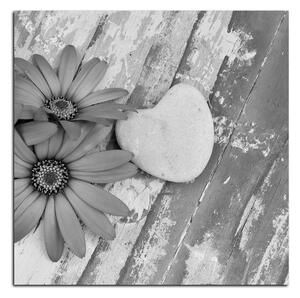 Slika na platnu - Cvijeće i kameno srce - kvadrat 383QA (50x50 cm)