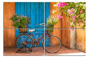 Slika na platnu - Priloženi bicikl s cvijećem 174C (90x60 cm)
