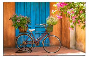 Slika na platnu - Priloženi bicikl s cvijećem 174A (100x70 cm)