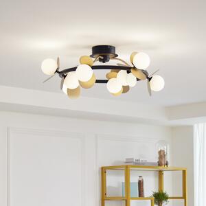 Lucande LED stropna lampa Pallo, 9 žarulja, crna/zlatna, staklo