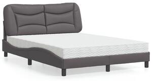 Krevet s madracem Hvar sivi 140x190 cm od umjetne kože - Siva / 140 x 190 cm