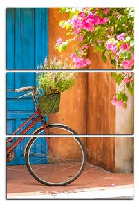Slika na platnu - Priloženi bicikl s cvijećem - pravokutnik 774B (120x80 cm)