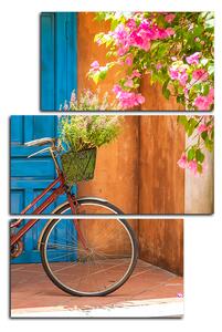 Slika na platnu - Priloženi bicikl s cvijećem - pravokutnik 774C (120x80 cm)