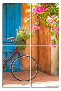 Slika na platnu - Priloženi bicikl s cvijećem - pravokutnik 774D (90x60 cm)