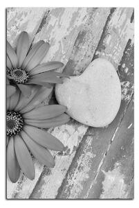 Slika na platnu - Cvijeće i kameno srce - pravokutnik 783QA (90x60 cm )