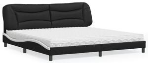 Krevet s madracem Hvar crno-bijeli 200 x 200 cm od umjetne kože - Crna / 200 x 200 cm
