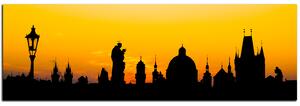 Slika na platnu - Siluete tornjeva i kipova u Pragu - panorama 5112A (105x35 cm)