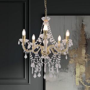 Näve Luster Cecilia, zlato, željezo/akril, Ø 52 cm, 5 svjetala., prigušiva, Zlato / mjed, Dnevni boravak/blagovaonica, Metal
