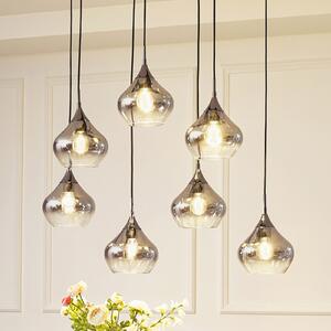Lucande visilica Jarven, 7-light, crna, staklo, prigušiva, Sivo, Dnevni boravak/blagovaonica, Staklo