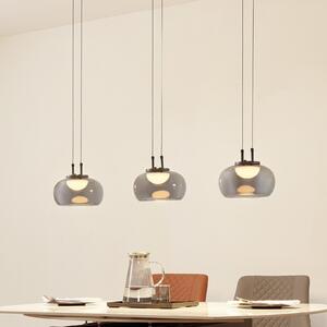 Lucande LED visilica Dain, 3 svjetla, dimno siva, staklo