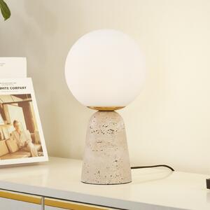 Lindby stolna lampa Kirstan, bež, bijela, staklo, kamen, 33 cm