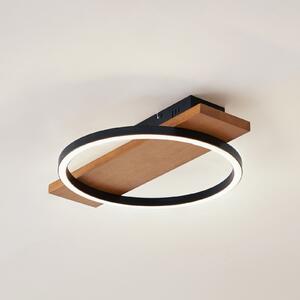Lindby LED stropna svjetiljka Galad, crna, drvo, 30 cm, prigušiva, prigušiva, Drvo, Dnevni boravak/blagovaonica, Drvo, Pokrivač okrugli izravno