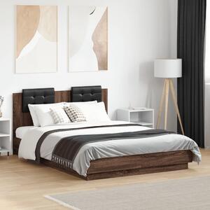 Okvir kreveta s uzglavljem LED boja smeđeg hrasta 135 x 190 cm - Smeđa / 135 x 190 cm