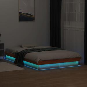 LED okvir kreveta voštano smeđi 140x190 cm od masivne borovine - Smeđa / 140 x 190 cm