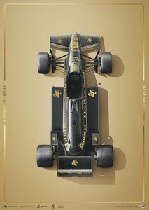 Umjetnički tisak Lotus 97T - Ayrton Senna - Stunning Black - Estoril - 1985 - Gold