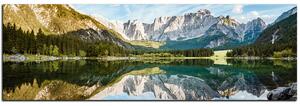 Slika na platnu - Alpski vrhovi koji se ogledaju u mirnom jezeru - panorama 5157A (105x35 cm)