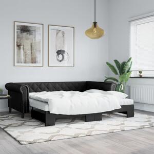 Dnevni krevet na razvlačenje crni 90 x 200 cm od umjetne kože - Crna / 90 x 200 cm