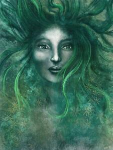 Ilustracija Magical woman with green hair - Digital Painting, unikatdesign