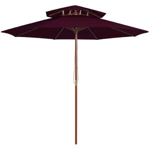 Suncobran s dvije razine i drvenim stupom 270 cm bordo - Crvena / N/A