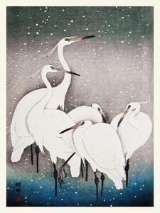 Reprodukcija umjetnosti Group of Egrets (Japandi Vintage) - Ohara Koson, (30 x 40 cm)