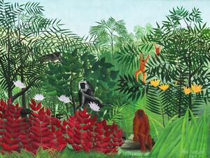 Reprodukcija umjetnosti Monkeys in the Tropical Forest (Rainforest Jungle Landscape) - Henri Rousseau, (40 x 30 cm)