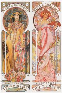 Reprodukcija Moët & Chandon Champagne (Beautiful Pair of Art Nouveau Lady, Advertisement) - Alfons / Alphonse Mucha, (26.7 x 40 cm)