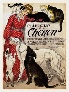 Reprodukcija umjetnosti Clinique Cheron, Cats & Dogs (Distressed Vintage French Poster) - Théophile Steinlen, (30 x 40 cm)