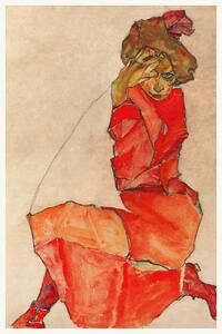 Reprodukcija umjetnosti The Lady in Red (Female Portrait) - Egon Schiele, (26.7 x 40 cm)