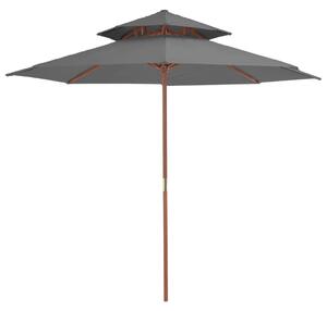 Dvoslojni suncobran s drvenim stupom 270 cm antracit - Antracitno siva / N/A