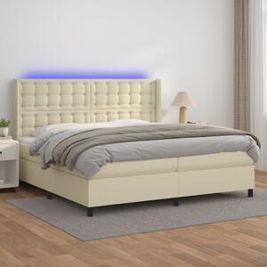 Krevet box spring s madracem LED krem 200x200cm od umjetne kože - Krema / 200 x 200 cm