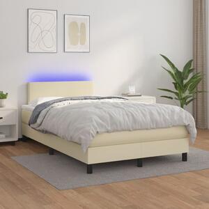 Krevet box spring s madracem LED krem 120x200cm od umjetne kože - Krema / 120 x 200 cm