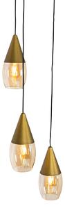 Moderna viseća lampa zlatna sa jantarnim staklom 3-light - Drop