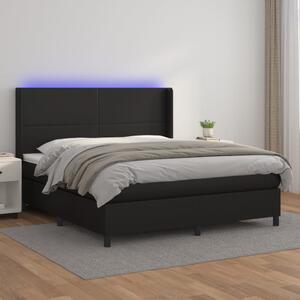 Krevet box spring s madracem LED crni 160x200cm od umjetne kože - Crna / 160 x 200 cm