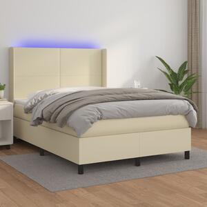 Krevet box spring s madracem LED krem 140x200cm od umjetne kože - Krema / 140 x 200 cm
