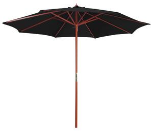 Suncobran s drvenim stupom 300 x 258 cm crni - Crna / N/A