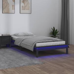 LED okvir kreveta sivi 75x190 cm za jednu osobu masivno drvo - Siva / 75 x 190 cm