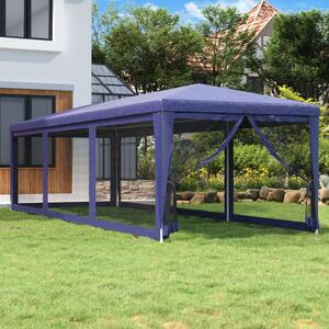 Šator za zabave s 8 mrežastih bočnih zidova plavi 3 x 9 m HDPE - Plava / 3 x 9 m