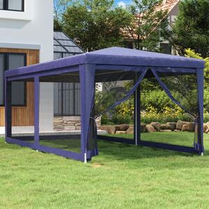Šator za zabave sa 6 mrežastih bočnih zidova plavi 3 x 6 m HDPE - Plava / 3 x 6 m