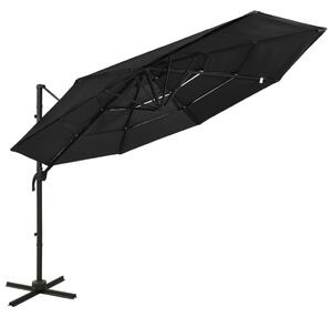 Vrtni suncobran s 4 razine i aluminijskim stupom 3 x 3 m crni - Crna / N/A