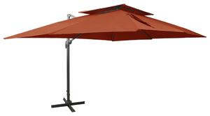 Konzolni vrtni suncobran s dvostrukim vrhom od terakote 400x300 cm - Smeđa / 300 x 400 cm