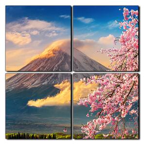 Slika na platnu - Planina Fuji i cvjetanje trešnje u proljeće - kvadrat 3266E (60x60 cm)